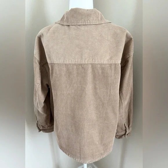 Lucky Brand Tan Corduroy 100% Cotton Oversized Slouchy Button Down Shacket - Picture 2 of 10